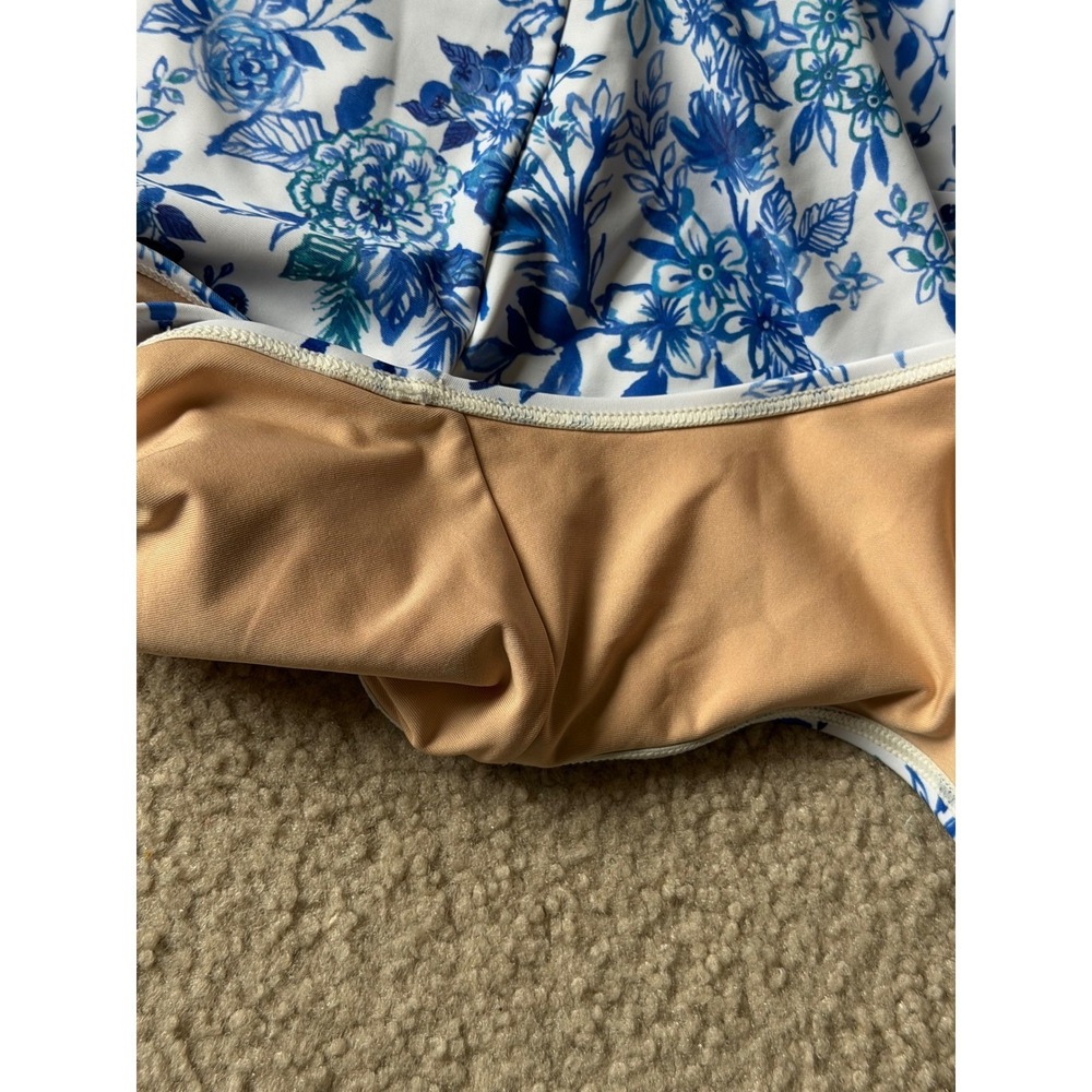 Mott50 Swimsuit Floral Ruffle One Piece Blueberry Fields Blue White XL - Picture 8 of 8